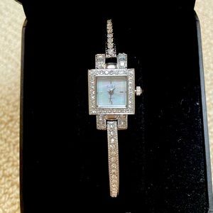 Venus Silver Tone Pave Square Bracelet Watch